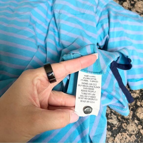 Greyson Short Sleeve Polo Golf Shirt Blue Purple Stripe Men's Size L Performance - Picture 6 of 6